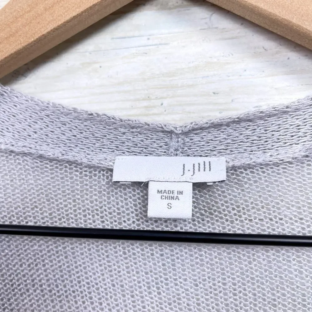 J Jill Linen Open Front Longline Cardigan Gray Pockets Lightweight Womens Small - Picture 6 of 7
